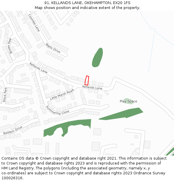 91, KELLANDS LANE, OKEHAMPTON, EX20 1FS: Location map and indicative extent of plot