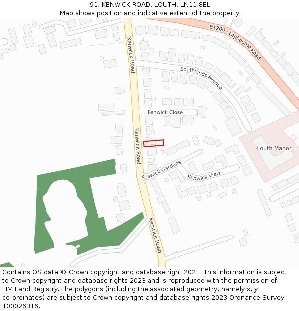 91, KENWICK ROAD, LOUTH, LN11 8EL: Location map and indicative extent of plot