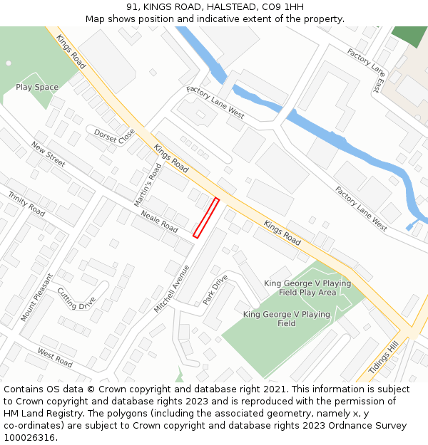 91, KINGS ROAD, HALSTEAD, CO9 1HH: Location map and indicative extent of plot