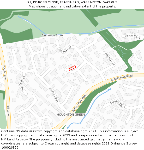 91, KINROSS CLOSE, FEARNHEAD, WARRINGTON, WA2 0UT: Location map and indicative extent of plot