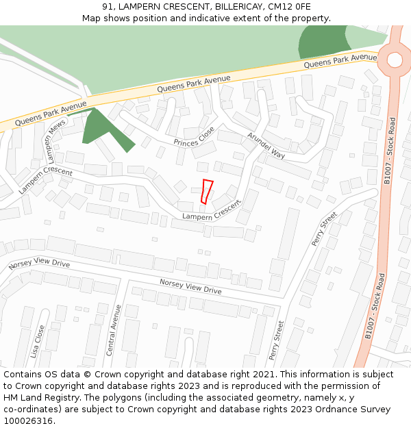 91, LAMPERN CRESCENT, BILLERICAY, CM12 0FE: Location map and indicative extent of plot