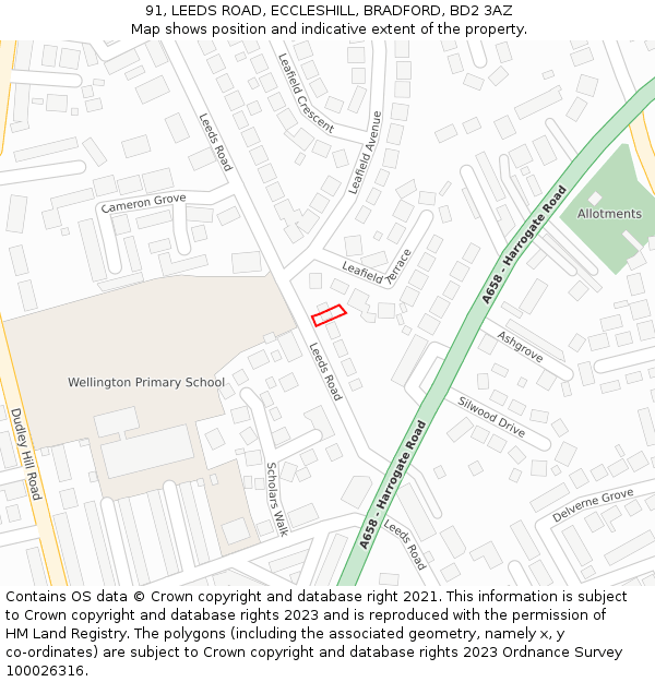 91, LEEDS ROAD, ECCLESHILL, BRADFORD, BD2 3AZ: Location map and indicative extent of plot