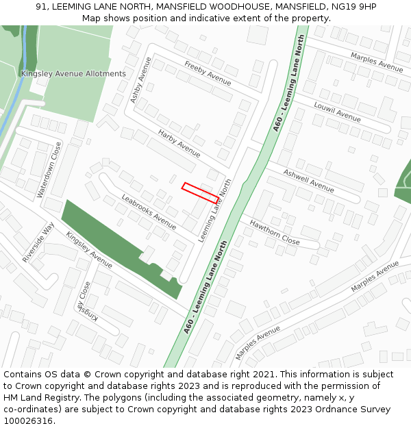 91, LEEMING LANE NORTH, MANSFIELD WOODHOUSE, MANSFIELD, NG19 9HP: Location map and indicative extent of plot