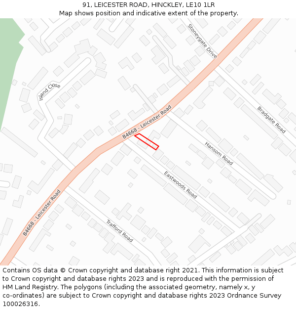 91, LEICESTER ROAD, HINCKLEY, LE10 1LR: Location map and indicative extent of plot