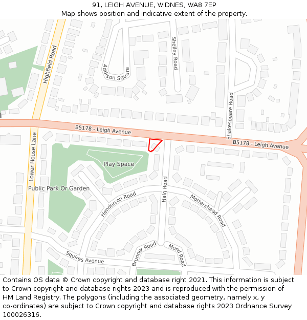 91, LEIGH AVENUE, WIDNES, WA8 7EP: Location map and indicative extent of plot