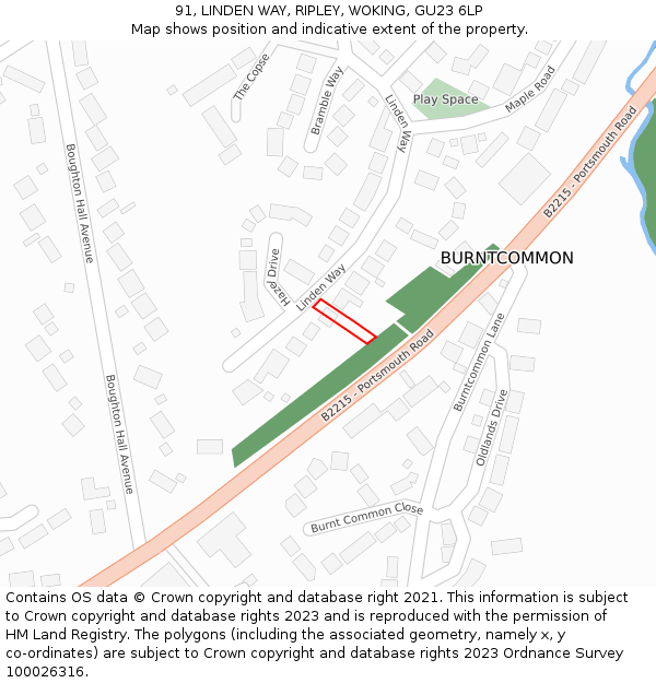 91, LINDEN WAY, RIPLEY, WOKING, GU23 6LP: Location map and indicative extent of plot