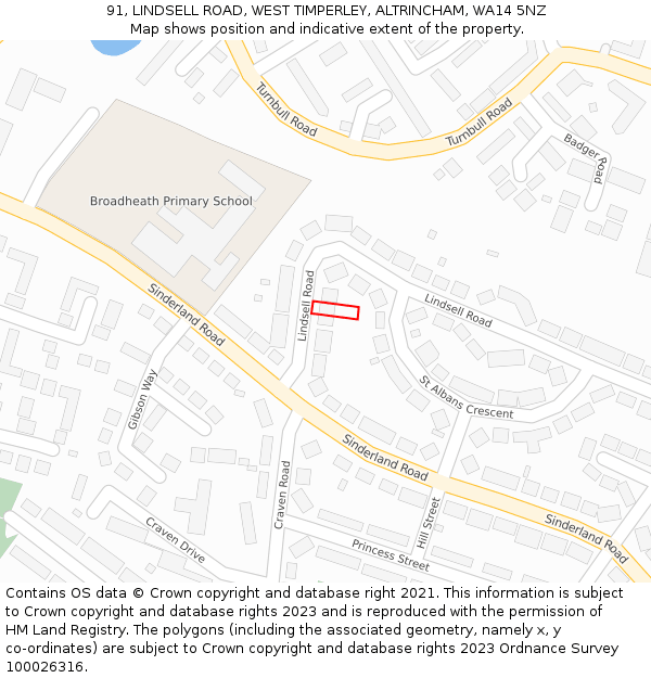 91, LINDSELL ROAD, WEST TIMPERLEY, ALTRINCHAM, WA14 5NZ: Location map and indicative extent of plot