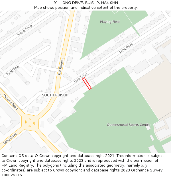 91, LONG DRIVE, RUISLIP, HA4 0HN: Location map and indicative extent of plot