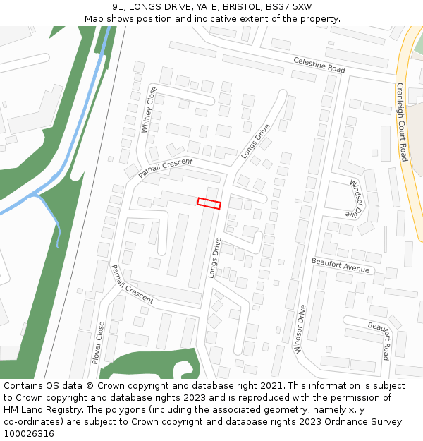 91, LONGS DRIVE, YATE, BRISTOL, BS37 5XW: Location map and indicative extent of plot