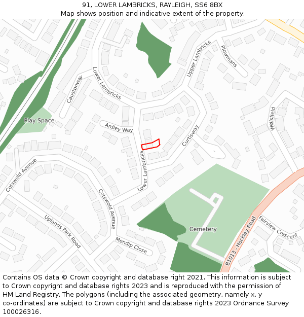 91, LOWER LAMBRICKS, RAYLEIGH, SS6 8BX: Location map and indicative extent of plot