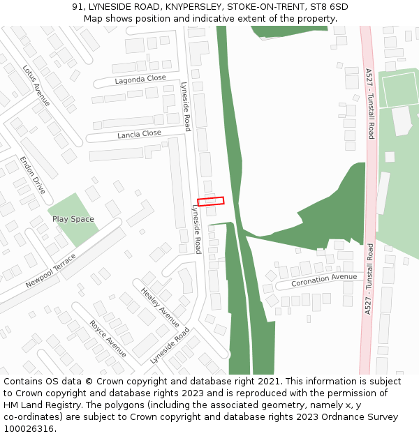 91, LYNESIDE ROAD, KNYPERSLEY, STOKE-ON-TRENT, ST8 6SD: Location map and indicative extent of plot