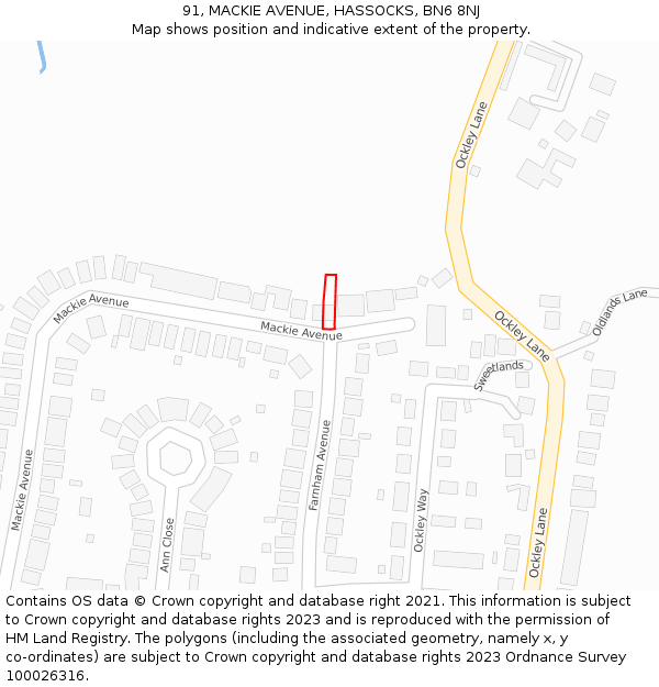 91, MACKIE AVENUE, HASSOCKS, BN6 8NJ: Location map and indicative extent of plot