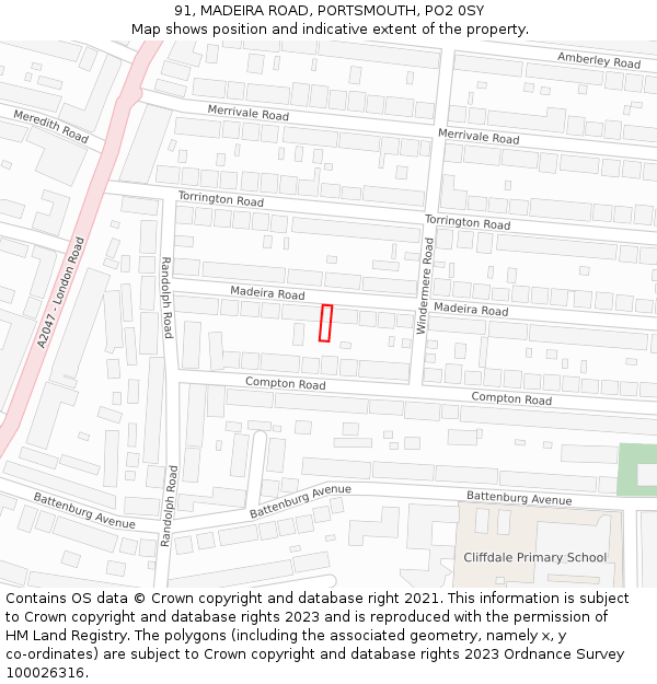 91, MADEIRA ROAD, PORTSMOUTH, PO2 0SY: Location map and indicative extent of plot