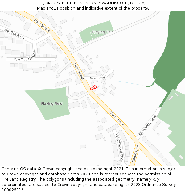 91, MAIN STREET, ROSLISTON, SWADLINCOTE, DE12 8JL: Location map and indicative extent of plot