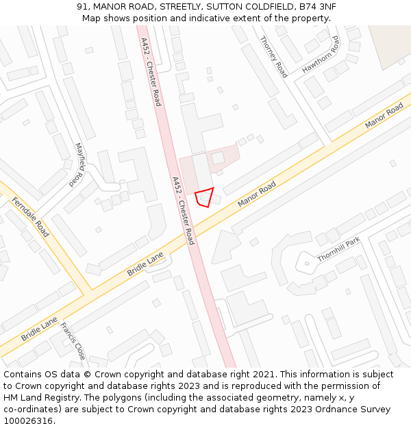 91, MANOR ROAD, STREETLY, SUTTON COLDFIELD, B74 3NF: Location map and indicative extent of plot