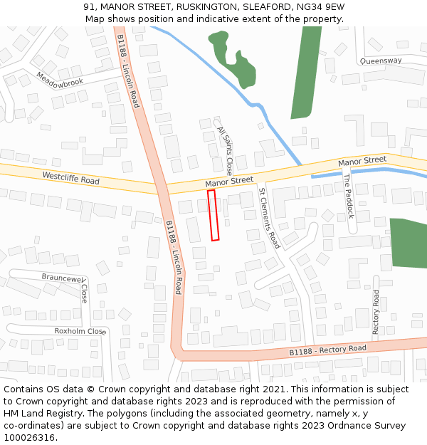 91, MANOR STREET, RUSKINGTON, SLEAFORD, NG34 9EW: Location map and indicative extent of plot