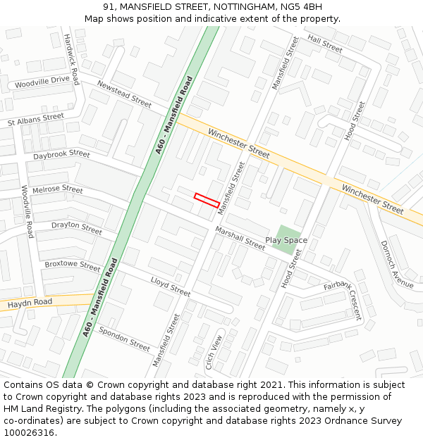 91, MANSFIELD STREET, NOTTINGHAM, NG5 4BH: Location map and indicative extent of plot