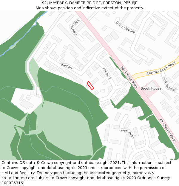 91, MAYPARK, BAMBER BRIDGE, PRESTON, PR5 8JE: Location map and indicative extent of plot