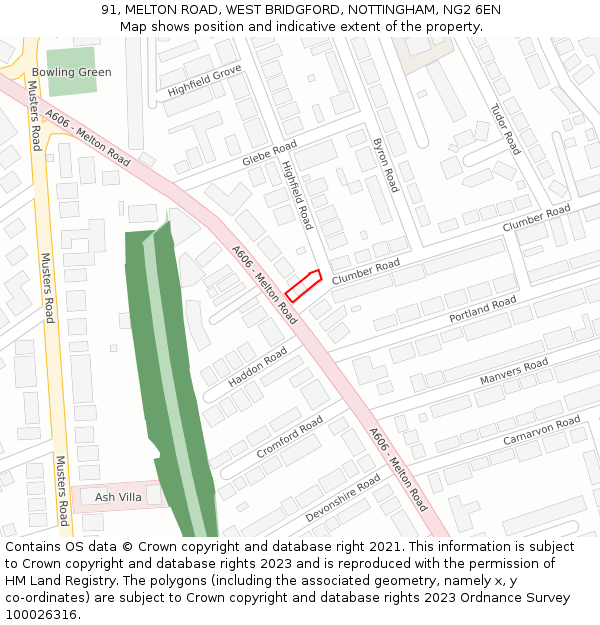 91, MELTON ROAD, WEST BRIDGFORD, NOTTINGHAM, NG2 6EN: Location map and indicative extent of plot