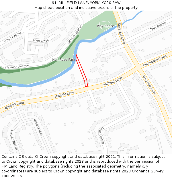 91, MILLFIELD LANE, YORK, YO10 3AW: Location map and indicative extent of plot