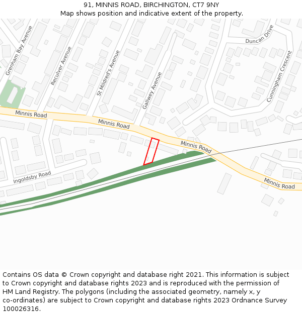 91, MINNIS ROAD, BIRCHINGTON, CT7 9NY: Location map and indicative extent of plot