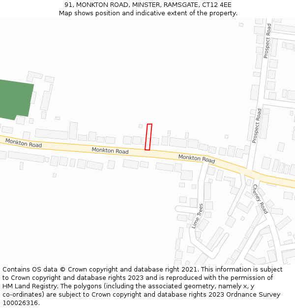 91, MONKTON ROAD, MINSTER, RAMSGATE, CT12 4EE: Location map and indicative extent of plot