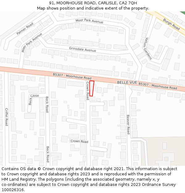 91, MOORHOUSE ROAD, CARLISLE, CA2 7QH: Location map and indicative extent of plot