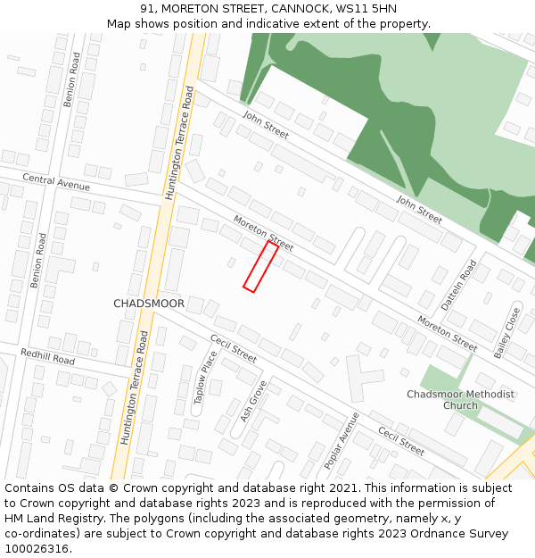 91, MORETON STREET, CANNOCK, WS11 5HN: Location map and indicative extent of plot