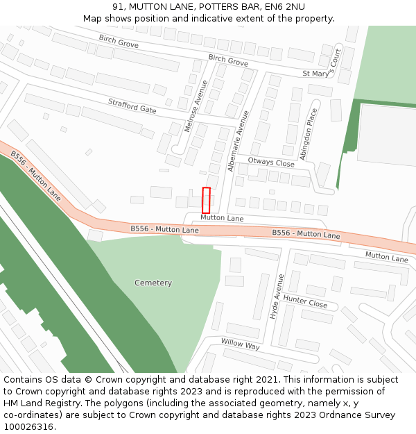 91, MUTTON LANE, POTTERS BAR, EN6 2NU: Location map and indicative extent of plot