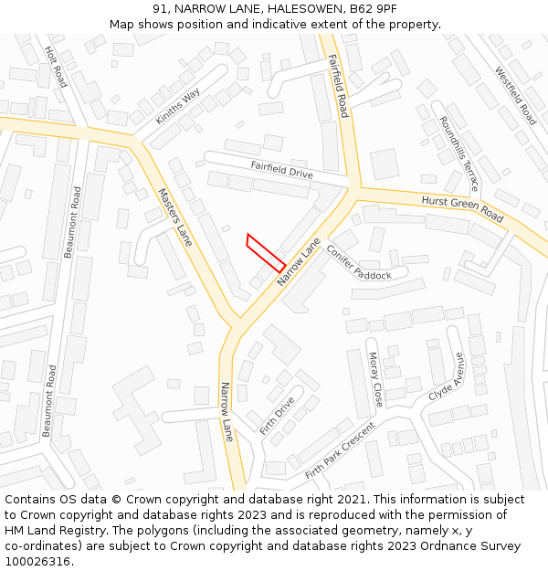 91, NARROW LANE, HALESOWEN, B62 9PF: Location map and indicative extent of plot