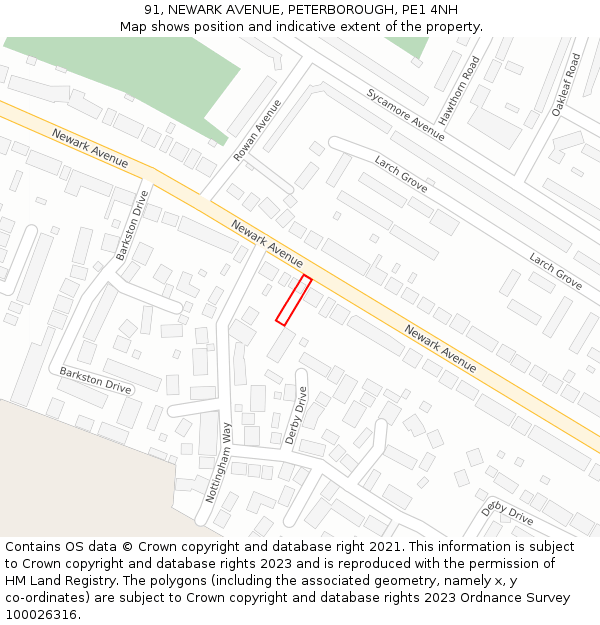 91, NEWARK AVENUE, PETERBOROUGH, PE1 4NH: Location map and indicative extent of plot