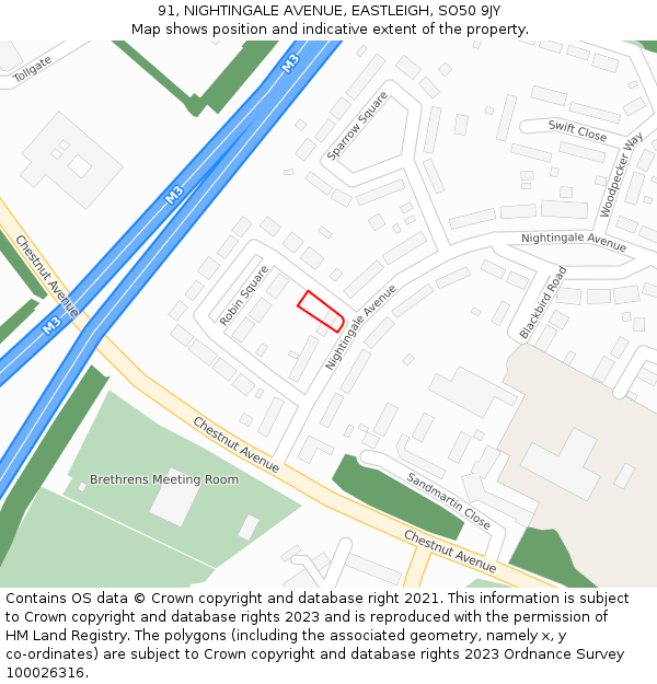 91, NIGHTINGALE AVENUE, EASTLEIGH, SO50 9JY: Location map and indicative extent of plot