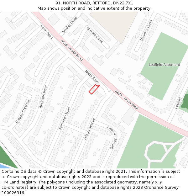 91, NORTH ROAD, RETFORD, DN22 7XL: Location map and indicative extent of plot