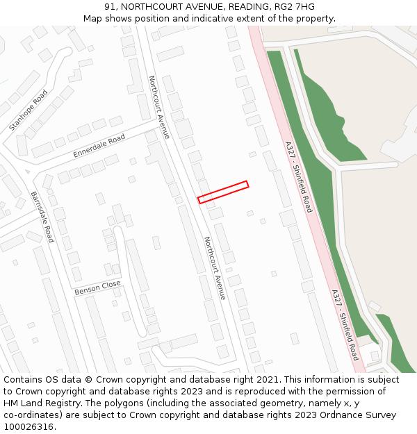 91, NORTHCOURT AVENUE, READING, RG2 7HG: Location map and indicative extent of plot