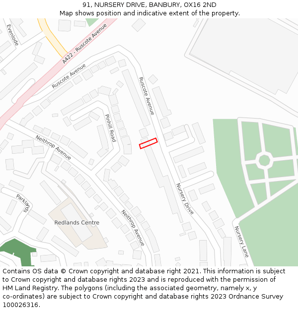 91, NURSERY DRIVE, BANBURY, OX16 2ND: Location map and indicative extent of plot