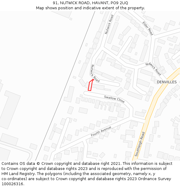 91, NUTWICK ROAD, HAVANT, PO9 2UQ: Location map and indicative extent of plot