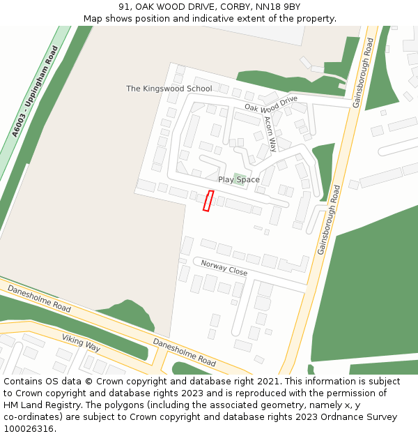 91, OAK WOOD DRIVE, CORBY, NN18 9BY: Location map and indicative extent of plot