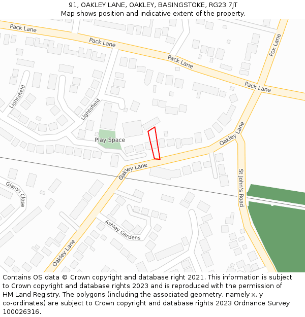 91, OAKLEY LANE, OAKLEY, BASINGSTOKE, RG23 7JT: Location map and indicative extent of plot