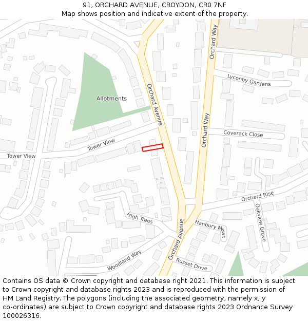 91, ORCHARD AVENUE, CROYDON, CR0 7NF: Location map and indicative extent of plot
