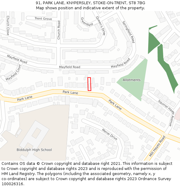 91, PARK LANE, KNYPERSLEY, STOKE-ON-TRENT, ST8 7BG: Location map and indicative extent of plot