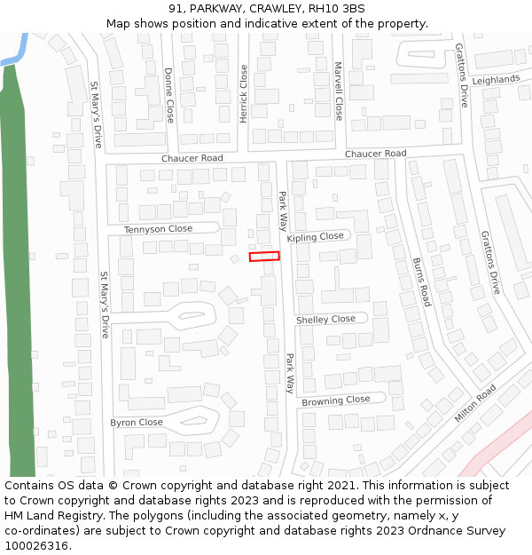 91, PARKWAY, CRAWLEY, RH10 3BS: Location map and indicative extent of plot