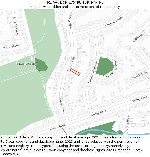 91, PAVILION WAY, RUISLIP, HA4 9JL: Location map and indicative extent of plot