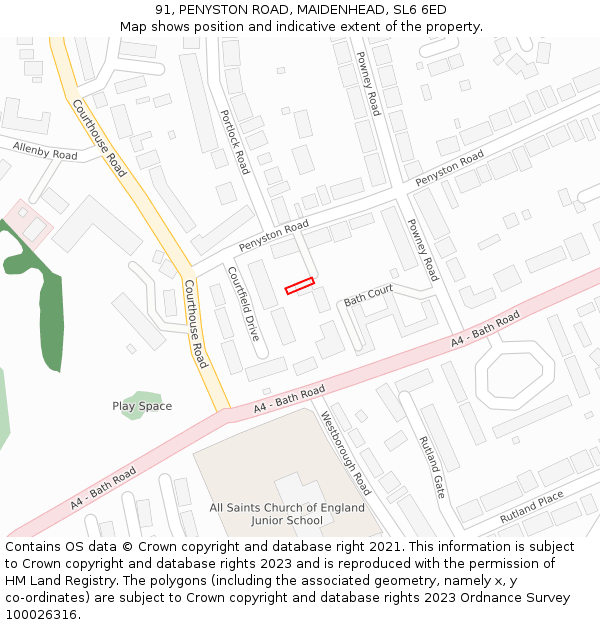 91, PENYSTON ROAD, MAIDENHEAD, SL6 6ED: Location map and indicative extent of plot