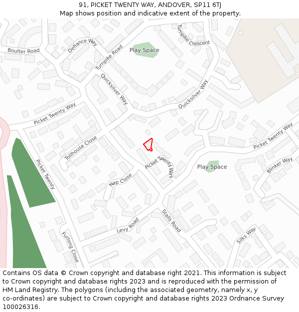 91, PICKET TWENTY WAY, ANDOVER, SP11 6TJ: Location map and indicative extent of plot