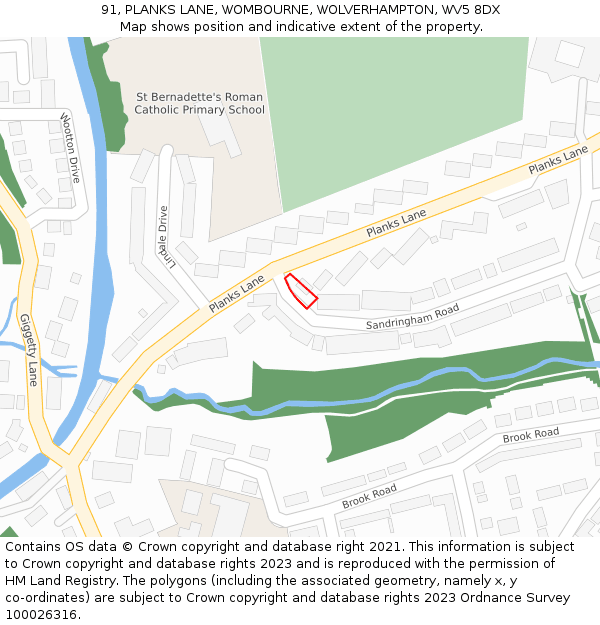 91, PLANKS LANE, WOMBOURNE, WOLVERHAMPTON, WV5 8DX: Location map and indicative extent of plot