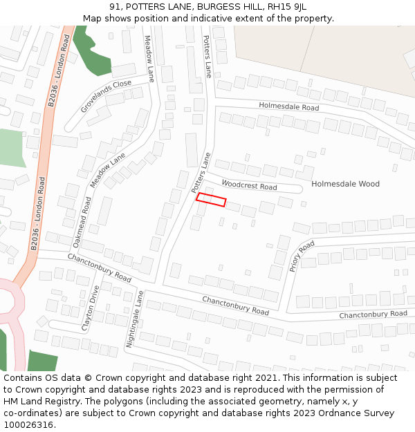 91, POTTERS LANE, BURGESS HILL, RH15 9JL: Location map and indicative extent of plot