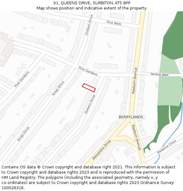 91, QUEENS DRIVE, SURBITON, KT5 8PP: Location map and indicative extent of plot