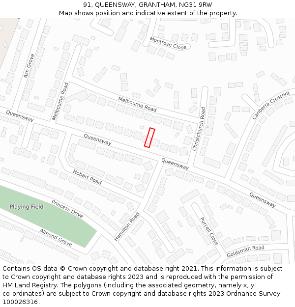 91, QUEENSWAY, GRANTHAM, NG31 9RW: Location map and indicative extent of plot