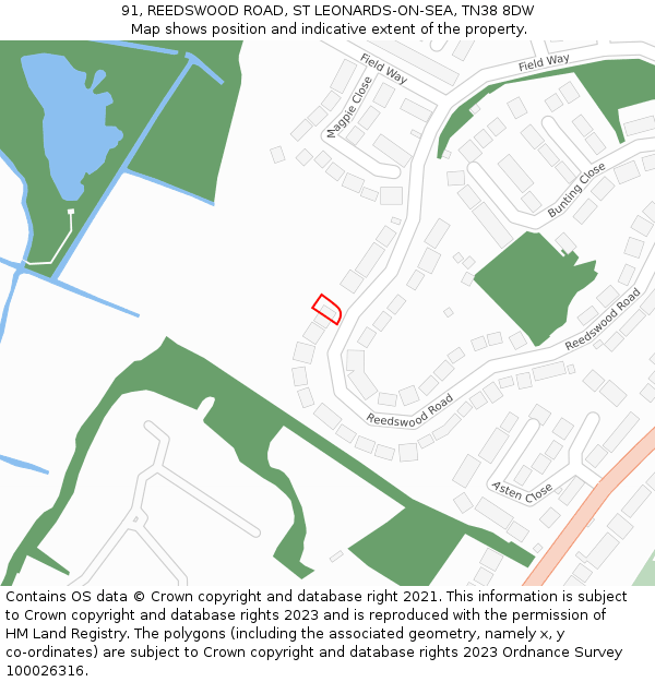 91, REEDSWOOD ROAD, ST LEONARDS-ON-SEA, TN38 8DW: Location map and indicative extent of plot