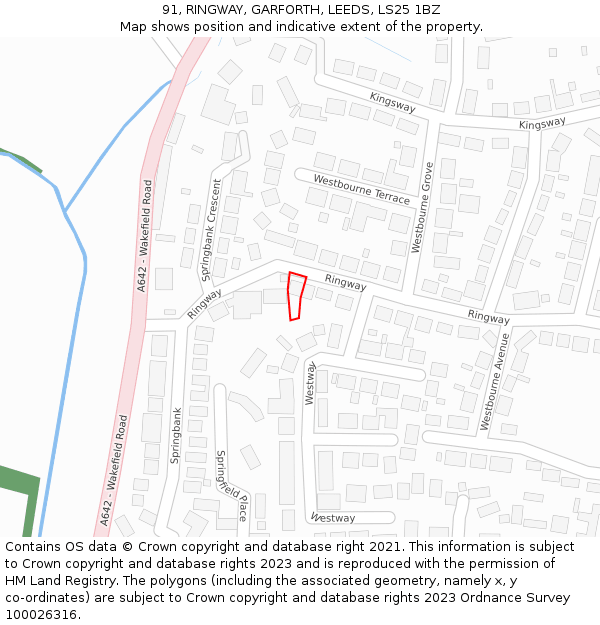 91, RINGWAY, GARFORTH, LEEDS, LS25 1BZ: Location map and indicative extent of plot